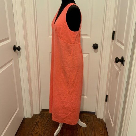Old Navy Coral Pink V Neck Smocked Back Linen Blend Dress Large - Picture 5 of 12